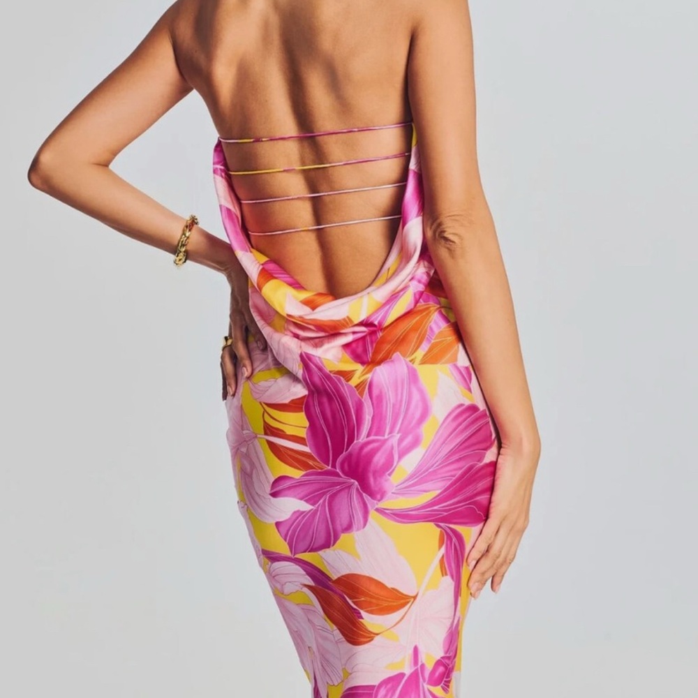 Retrofete Keaton Botanical Floral Silk Strapless Gown Maxi Dress - Picture 3 of 15